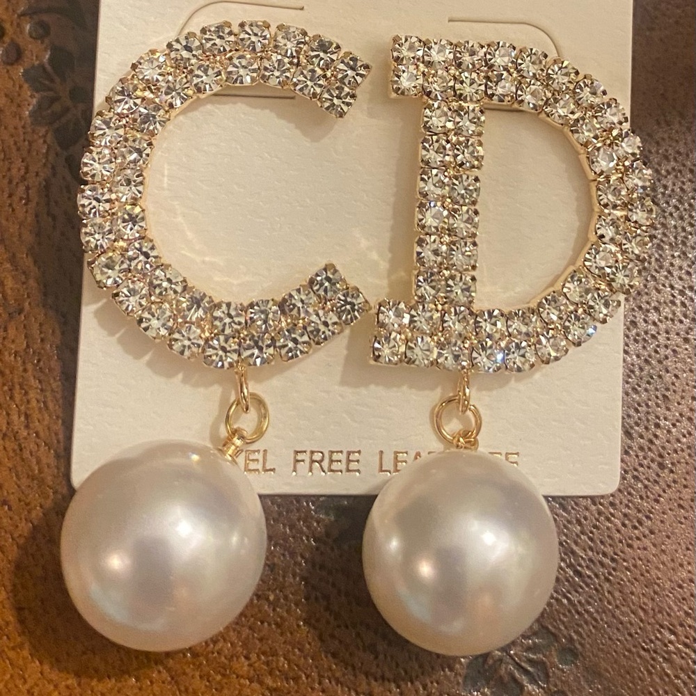 CD Gold and Crystal with Pearl Earrings
